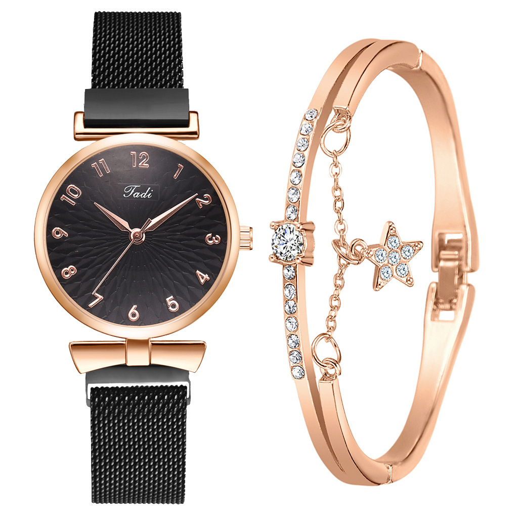 Fashion Ladies Quartz Watch + Star Bracelet Combination Package Arabic Numeral Scale Girls Jewelry Watch Girls Gift Quartz WatchXR4248-G
