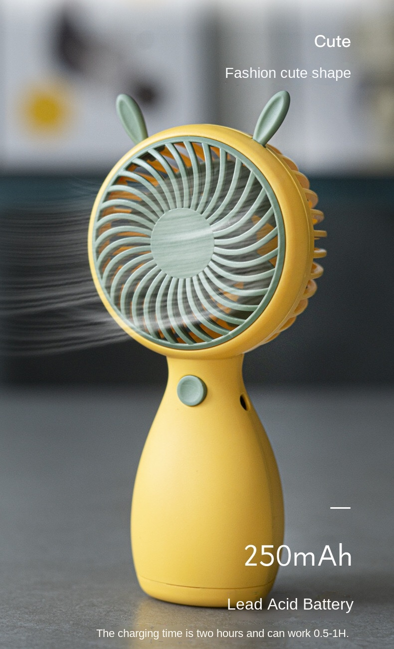 ubs handheld small fan, mini rechargeable model, strong wind, carry cartoon small fan yellow 
