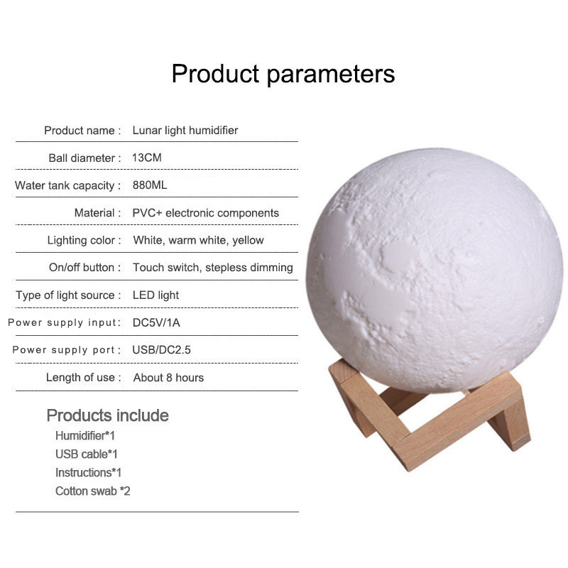 880ML Ultrasonic Moon Air Humidifier Aroma Essential Oil Diffuser USB Mist Maker Humidificador With LED Night Lamp