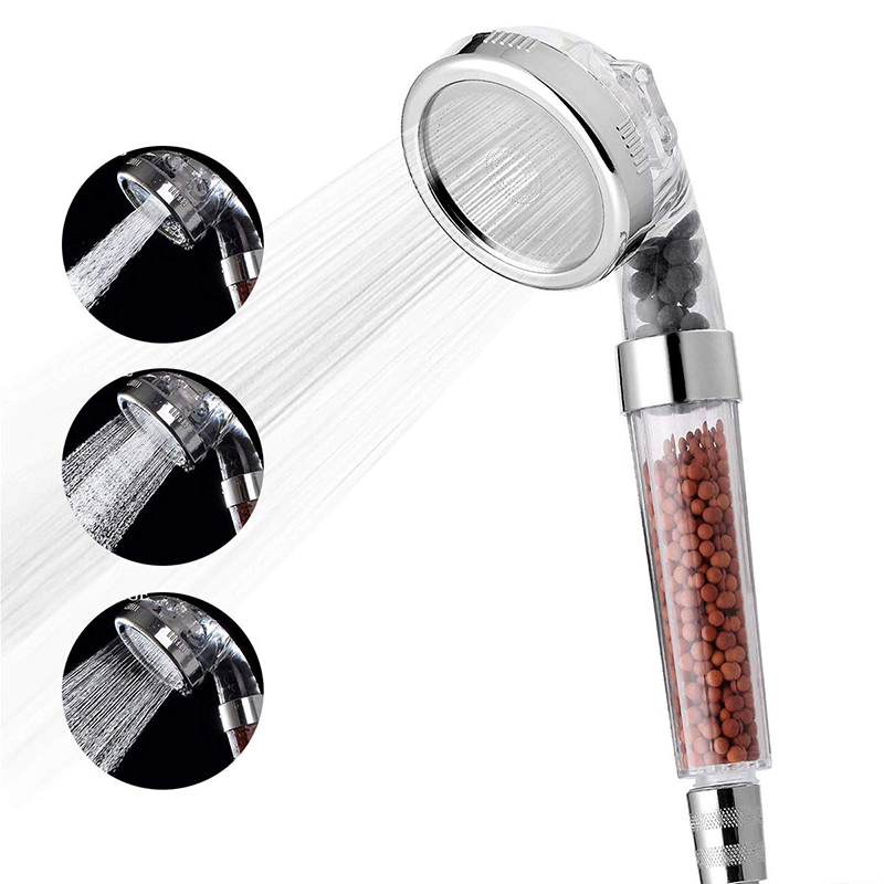 Filtered Ionic Shower Head,High Pressure Showerhead with 3 Setting and Water Saving, Stone Balls
