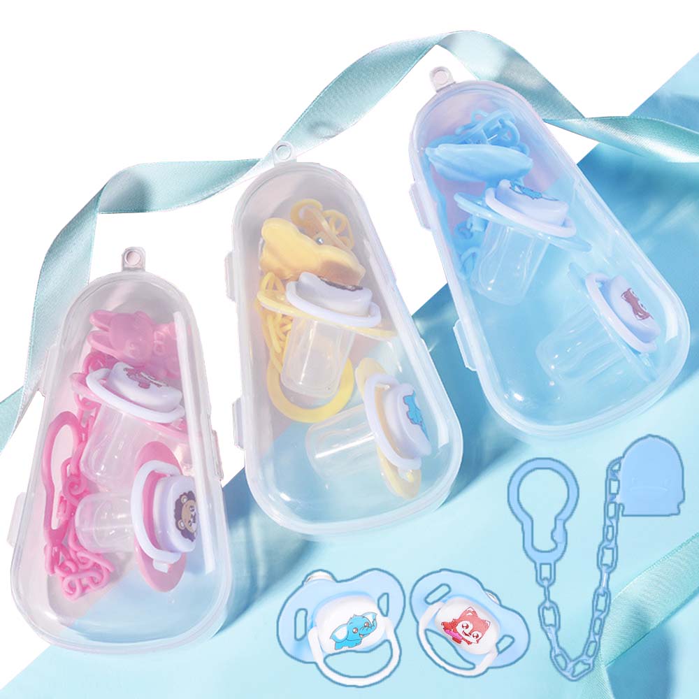 Baby placate pacify set 2 pacifier 1 chain 1 dust proof pacifier storage box cartoon silicone Pacifier Round head and flat head