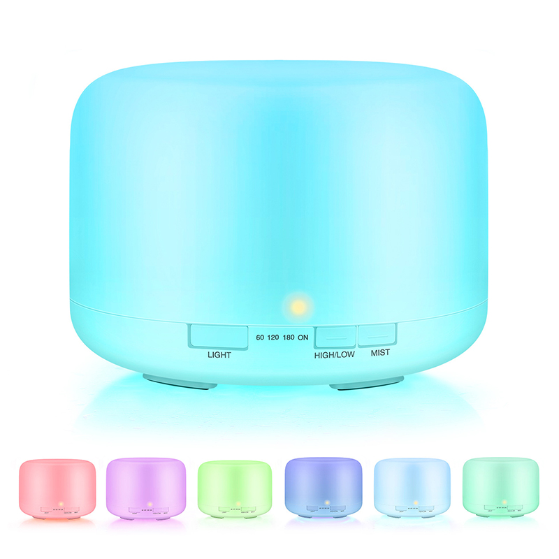 500ML Aromatherapy Essential Oil Diffuser Ultrasonic Air Humidifier with 4 Timer Settings 7 LED Color Changing Lamps, 10 Hours