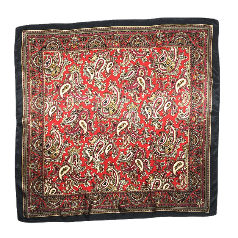 Tied Hair Scarf Cashew Nut Simulation Silk Scarf Female New Small Square Scarf Bag decoration headband 60CM*60CMred