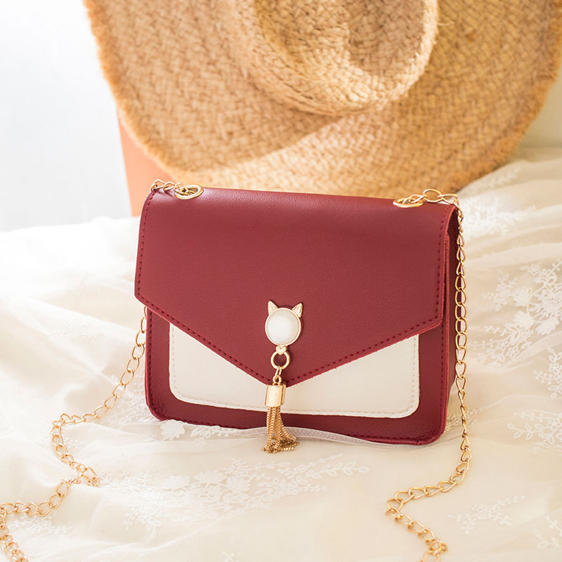 Fashion all-match change ins small square chain one-shoulder women's bag messenger junior high school students Korean version of the net redclaret