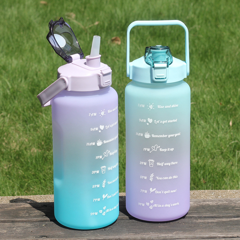 2 PCS 64oz/2L Motivational Sports Water Bottles with Times to Drink, Daily Measured Tracking Time Marks Water Cup Removable Strainer Leakproof BPA FreeR