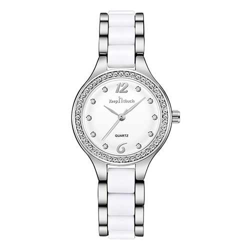 Two-Tone Women Ladies Watches Waterproof Stainless Steel Ceramic WristwatchSilver-White