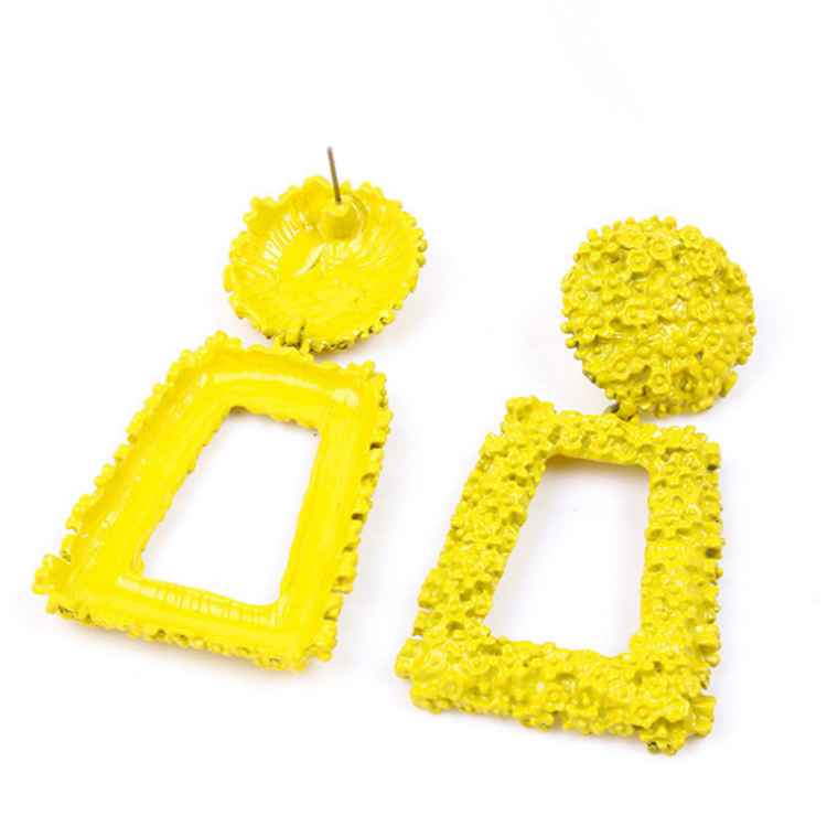011 Women's Earrings Ear Studs Geometric Trapezoid Mental Style Never Fade Yellow 1Pcs/Box