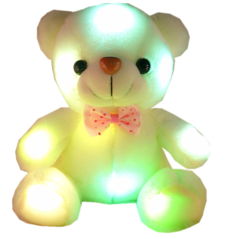Heim velvet colorful Teddy doll children's gift luminous bear plush toy dollWhite