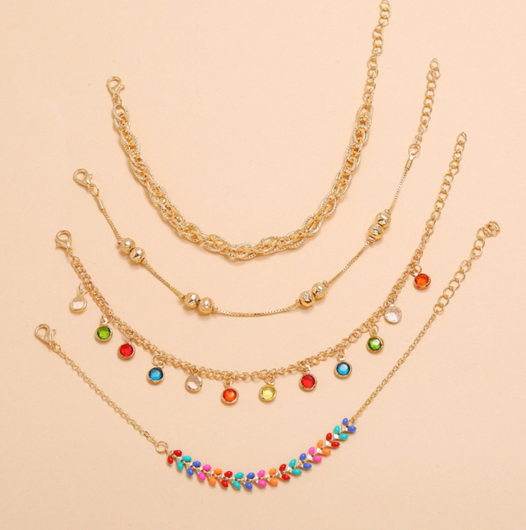 4-piece set of foot chains Bohemian Beaded tassel Rhinestone exotic Handmade Beaded foot chains