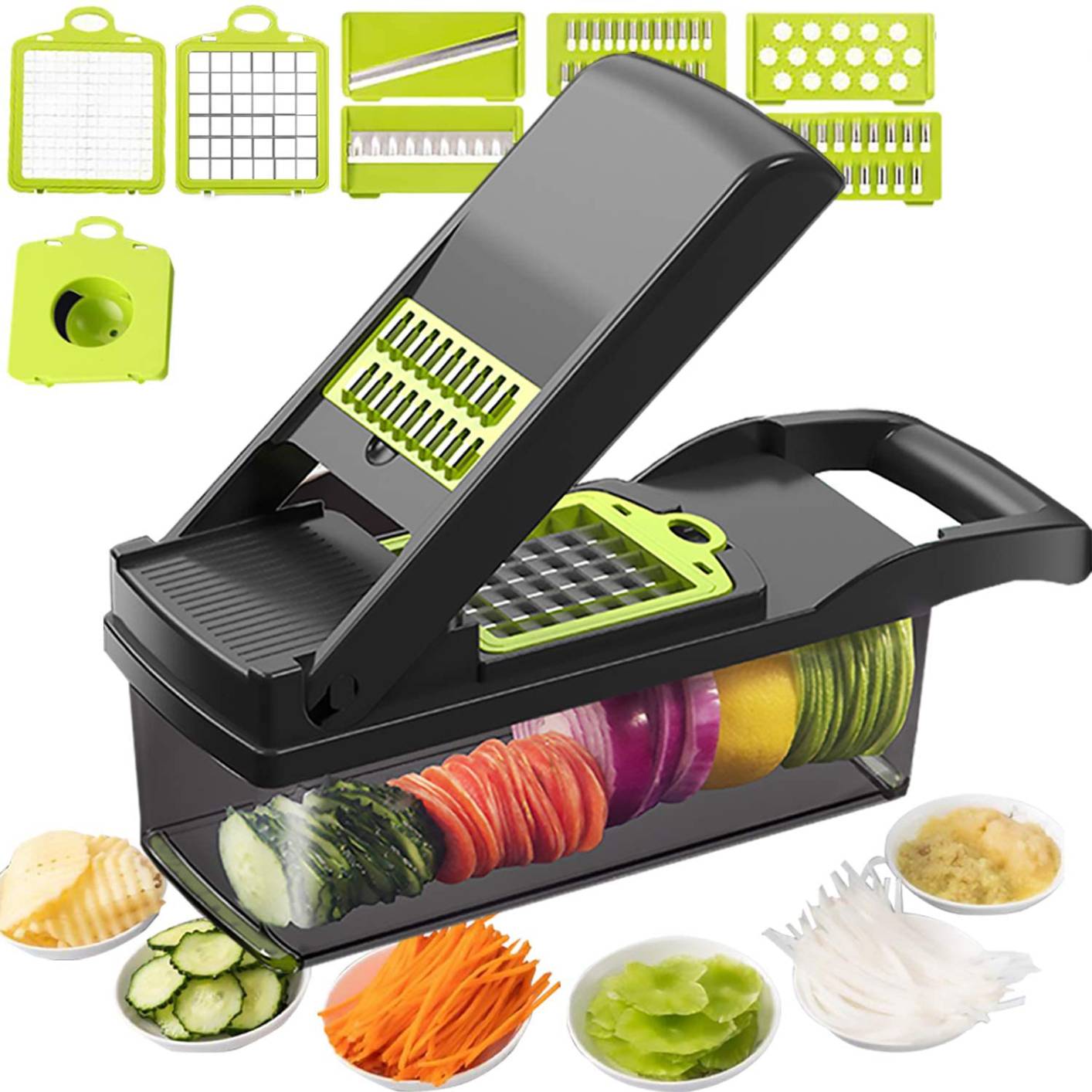 Vegetable Chopper Mandoline Slicer Cutter Chopper 12 in 1 Interchangeable Blades with Colander Basket and Container by LAGPOUSI Cleaningtool Grey