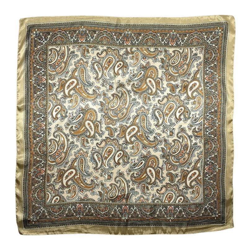 Tied Hair Scarf Cashew Nut Simulation Silk Scarf Female New Small Square Scarf Bag decoration headband 60CM*60CMyellow