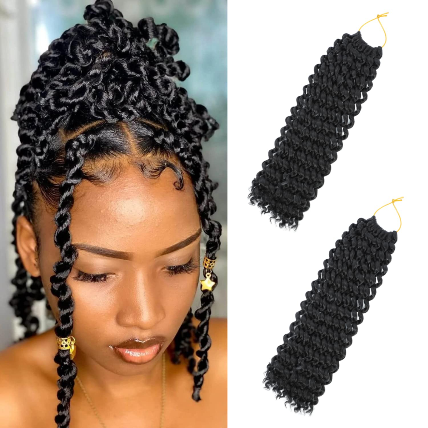 Short Passion Twist Hair 24 Inch Water Wave Crochet Hair for Black Women 1 Pack Bob Passion Twist Crochet Hair for Butterfly Locs Crochet Passion Twist Synthetic Curly Spring Twist Braiding Hair Extensions Ceajae 1B Natural Black Black
