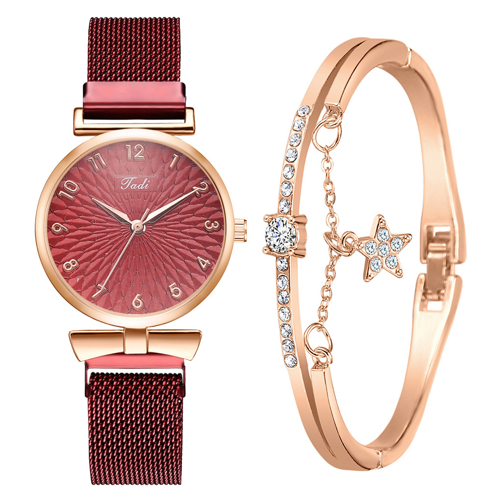 Fashion Ladies Quartz Watch + Star Bracelet Combination Package Arabic Numeral Scale Girls Jewelry Watch Girls Gift Quartz WatchXR4248-E