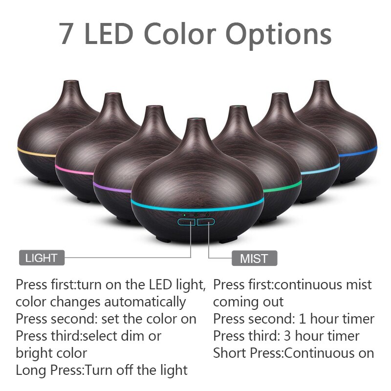 New 400ml Air Humidifier Aroma Ultrasonic Essential Oil Diffuser Dark Wood Grain With LED Lights Air Purifier for home office