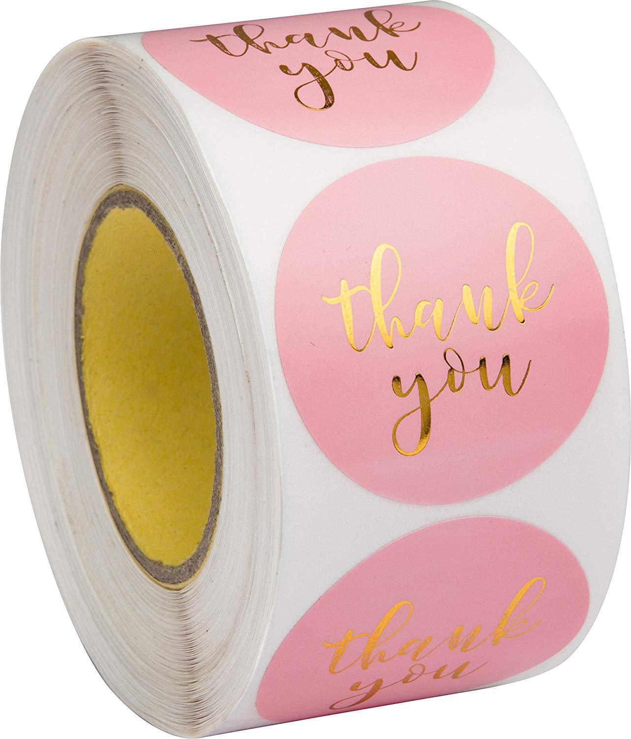 Pink Paper Label Stickers Gold Thank You Sticker Scrapbooking 500pcs for Wedding Gift Card Business Packaging Stationery StickerPink