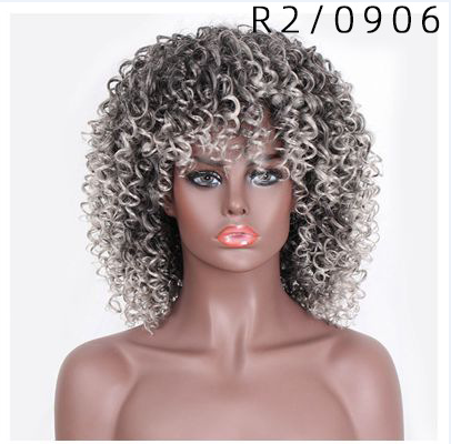 Short Hair Afro Kinky Curly Wigs With Bangs African Synthetic Ombre Glueless Cosplay Wigs For Black Women High Temperature R2-0906#