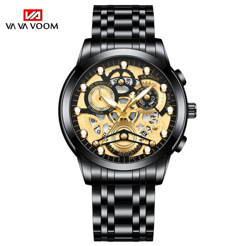 VOOM Men's automatic hollow out non mechanical business watch trend quartz watch student waterproof men's watch luminous watch4