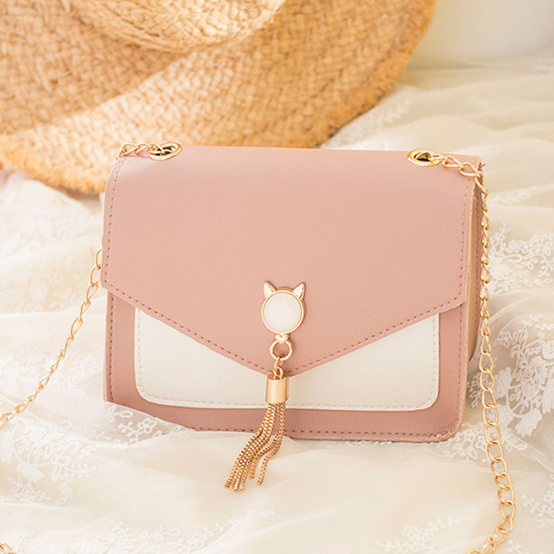 Fashion all-match change ins small square chain one-shoulder women's bag messenger junior high school students Korean version of the net redPink