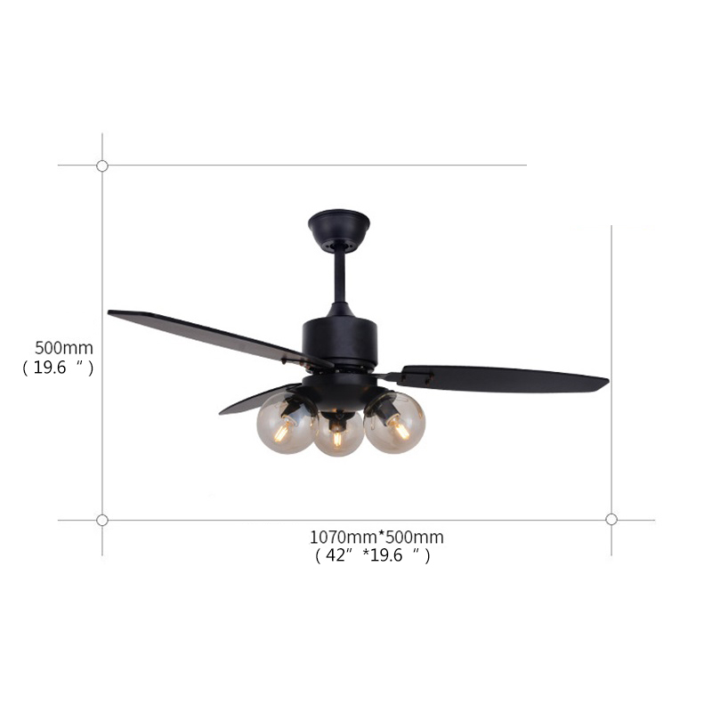  OUFULA Modern Nordic Creative Glass Lamp With Remote Control Bedroom Ceiling Fan With Light 42 InchesStyle A Black
