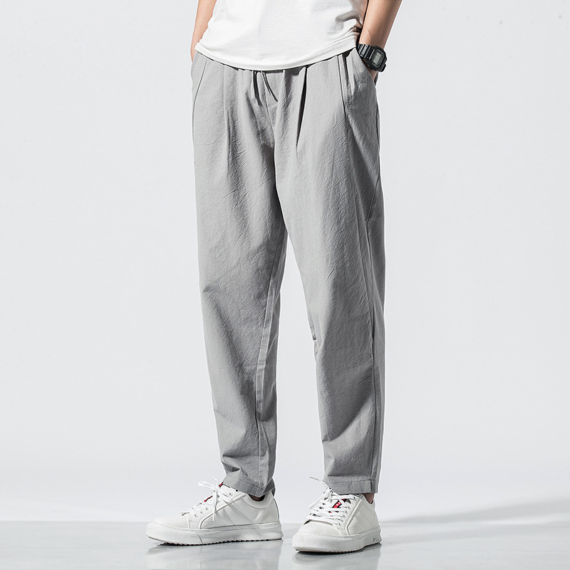 New Chinese style foreign trade autumn cotton linen pants men's retro plus size loose Harlan pantsgray