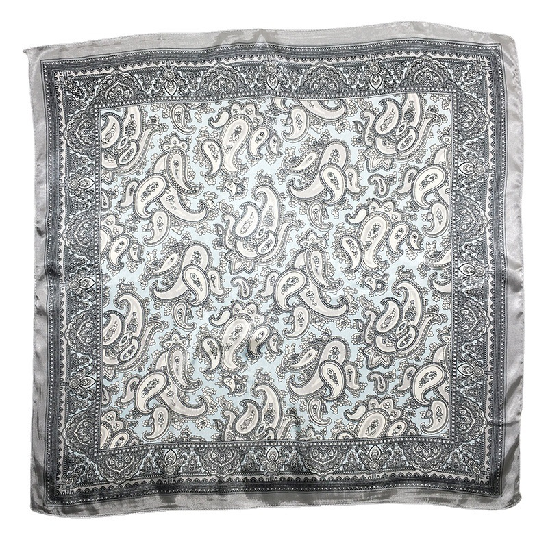 Tied Hair Scarf Cashew Nut Simulation Silk Scarf Female New Small Square Scarf Bag decoration headband 60CM*60CMblue