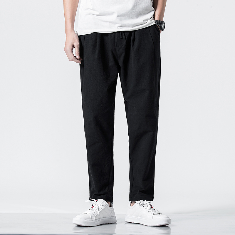 New Chinese style foreign trade autumn cotton linen pants men's retro plus size loose Harlan pantsblack