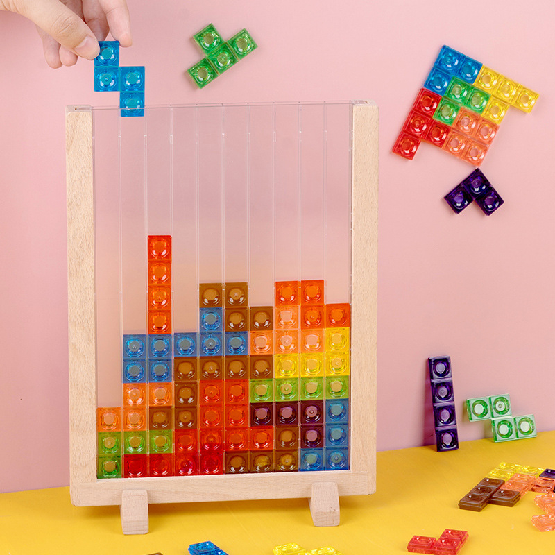 Color translucent Tetris puzzle board children's early education puzzle matching puzzle wooden block building block toysydl-transparent tetris