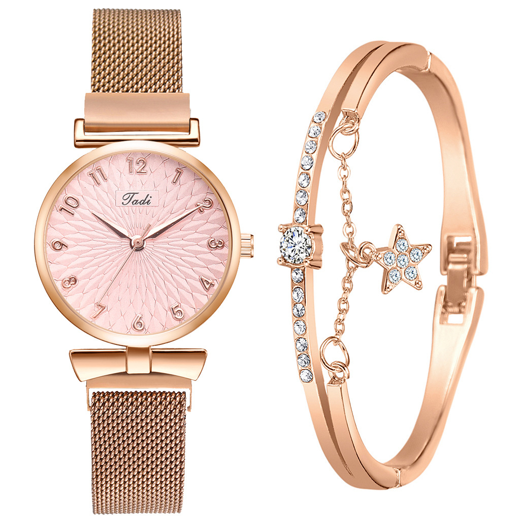 Fashion Ladies Quartz Watch + Star Bracelet Combination Package Arabic Numeral Scale Girls Jewelry Watch Girls Gift Quartz WatchXR4248-D