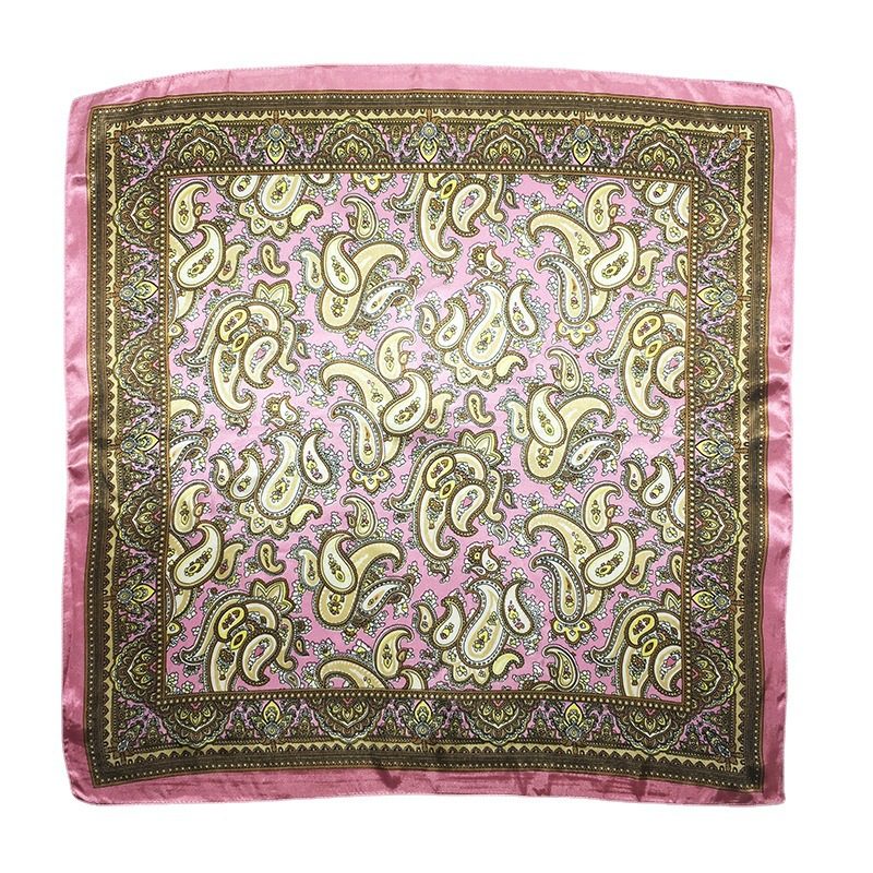 Tied Hair Scarf Cashew Nut Simulation Silk Scarf Female New Small Square Scarf Bag decoration headband 60CM*60CMpink