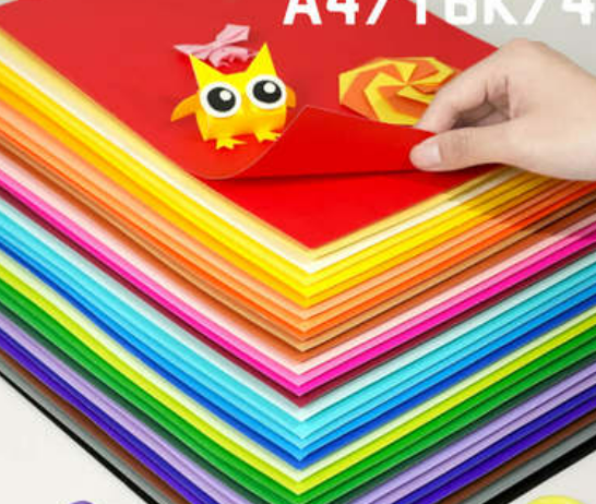 WELLHOME Stationery color cardboard thickened A4 large size origami Folding color paper 4K special handmade paper for children's kindergartens, babies and pupils DIY art painting soft paper cutting materials（100 PCS）50
