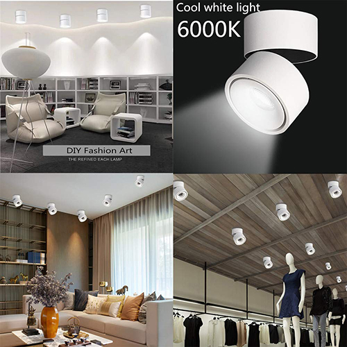 MECOLA LED Indoor Ceiling Spotlight 360°Adjustable -Surface Mounted COB Lighting-12W LED 3000K/4000K Natural Light/6000K Ceiling Downlight -Aluminum Wall Lamp/Wall Swivel LampCool White(6000K)