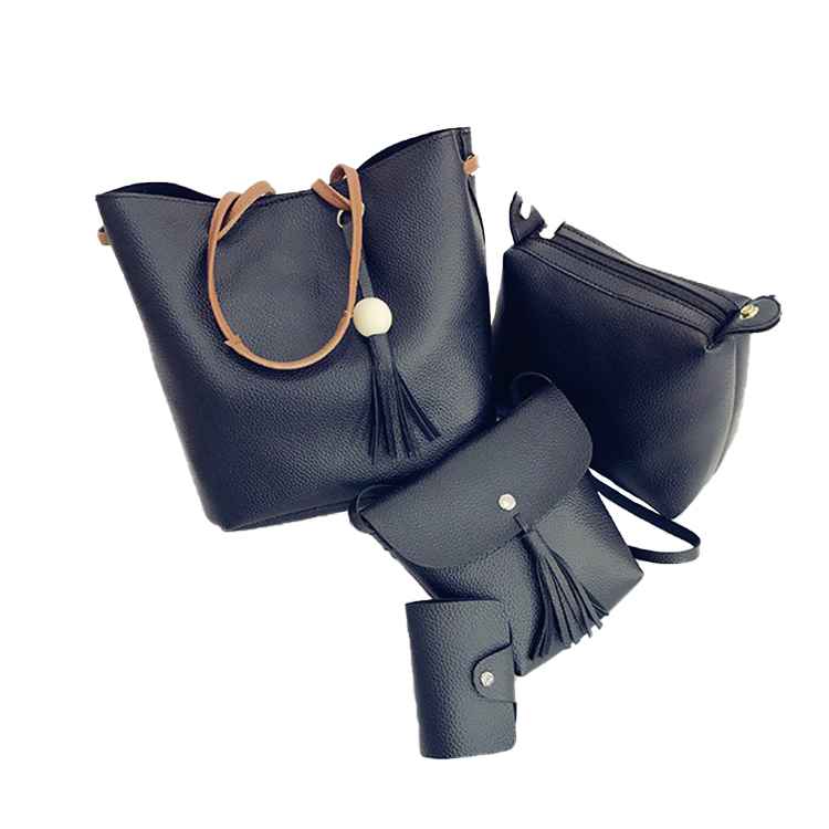003 Women Bag Fashion Tassel Slung Shoulder Bag Four-Piece Black 4Pcs/Box