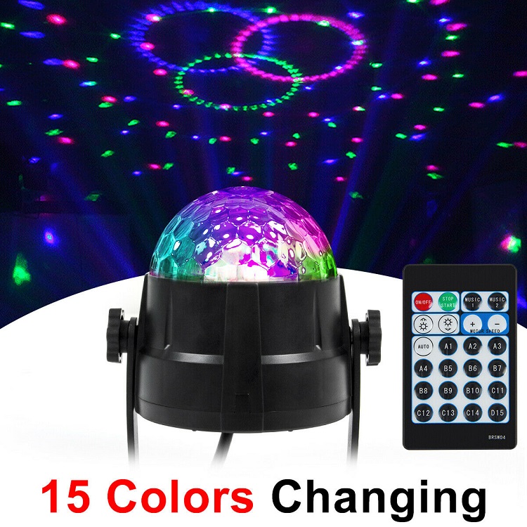 LED stage lights crystal magic ball lights ambient lights with 15 colors lights and wireless remote control