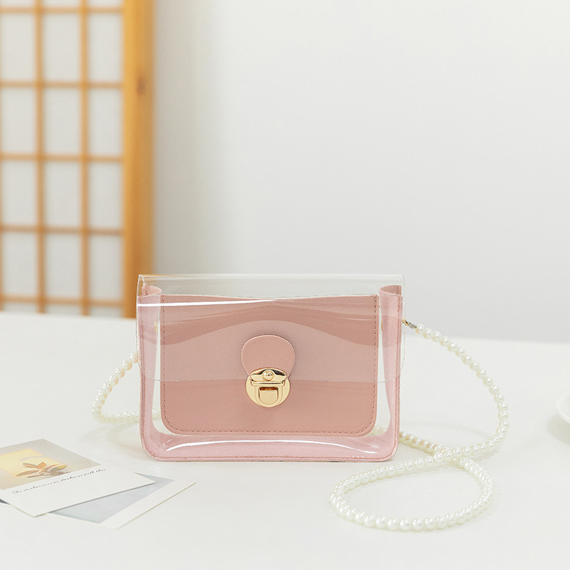 Bags Woman Literary Messenger Shoulder Handbag Pearl chain wrap small clear  The new pu fashion body cross bag lady handbag  pvc new square designer tote handbags hand bags ladies for womenPink