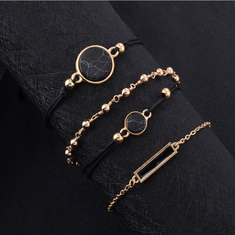 4-piece set of hand ornaments personalized black Turquoise pattern Bracelet hand chain black square trend temperament hand ornament