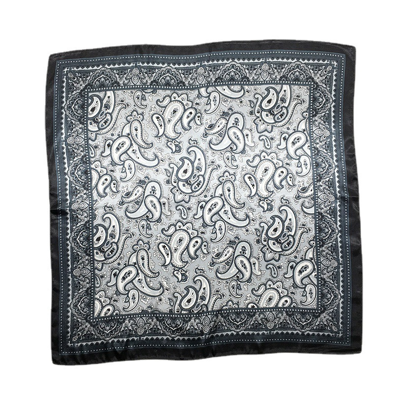 Tied Hair Scarf Cashew Nut Simulation Silk Scarf Female New Small Square Scarf Bag decoration headband 60CM*60CMgrey