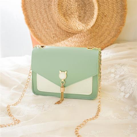 Fashion all-match change ins small square chain one-shoulder women's bag messenger junior high school students Korean version of the net redgreen