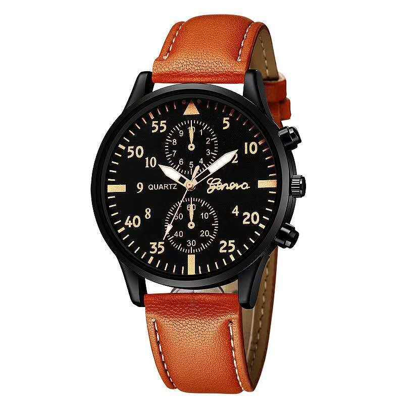 Geneva Men's Busines two-eye alloy wristwatchBrown with Black Surface